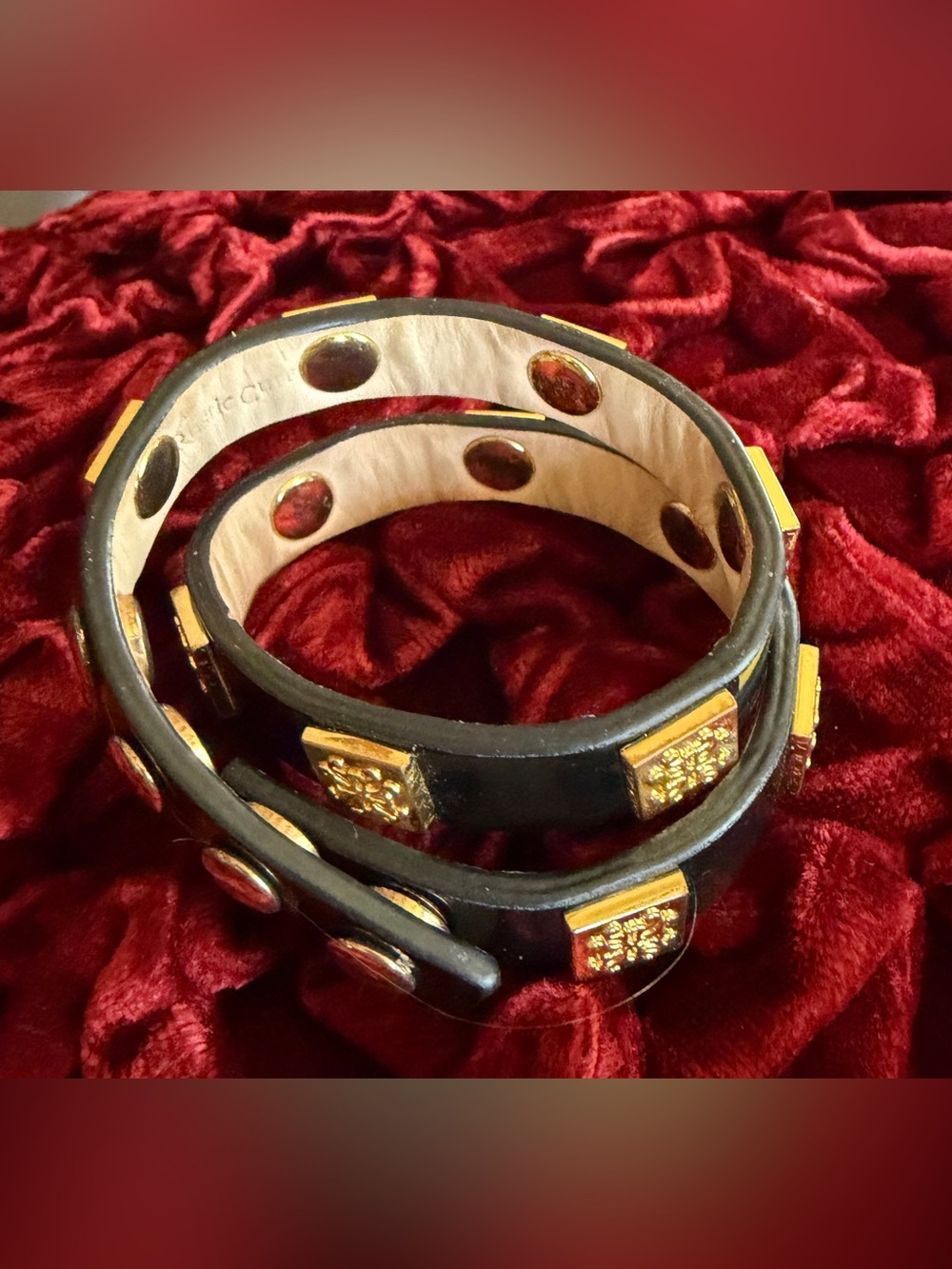 Black Leather Wrap Bracelet with Gold Studs